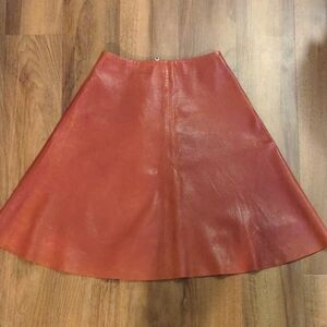 RED Valentino A-Line Leather Skirt in Rich Red